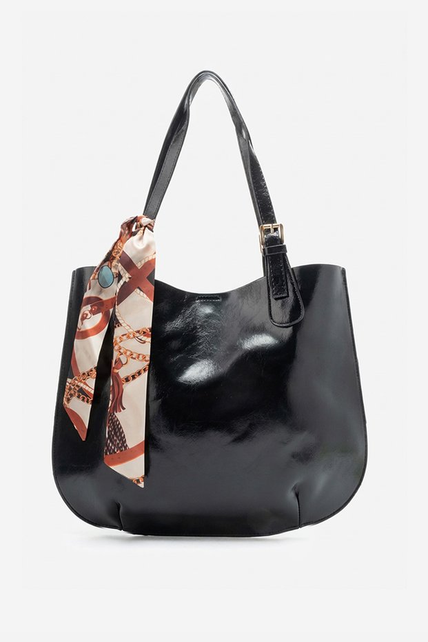 Amara Women's Shoulder Strap Handbag Vegan Leather Patent Leather Black