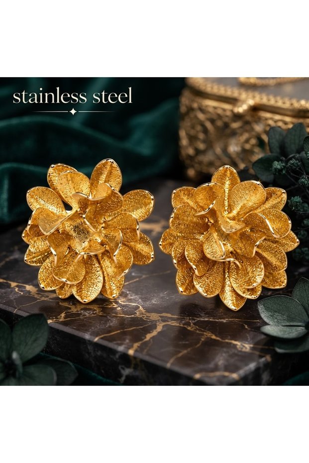 Gold Color Lotus Model Steel Earrings