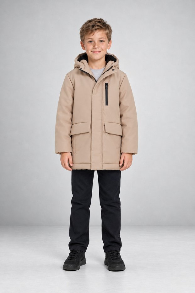 Boys' Stone Fur Windproof Hooded Winter Coat & Parka