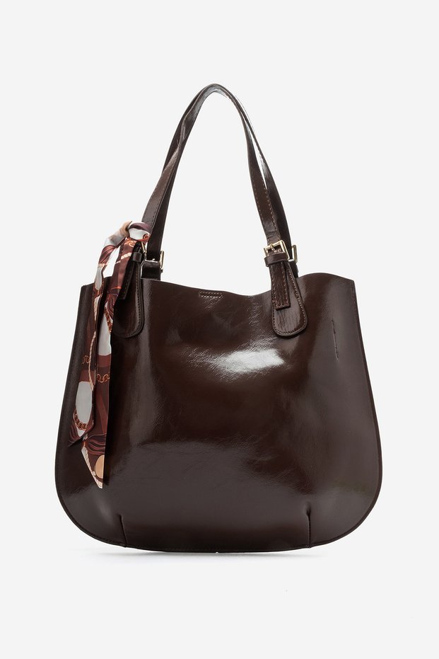 Amara Women's Shoulder Strap Handbag Vegan Leather Patent Leather Brown