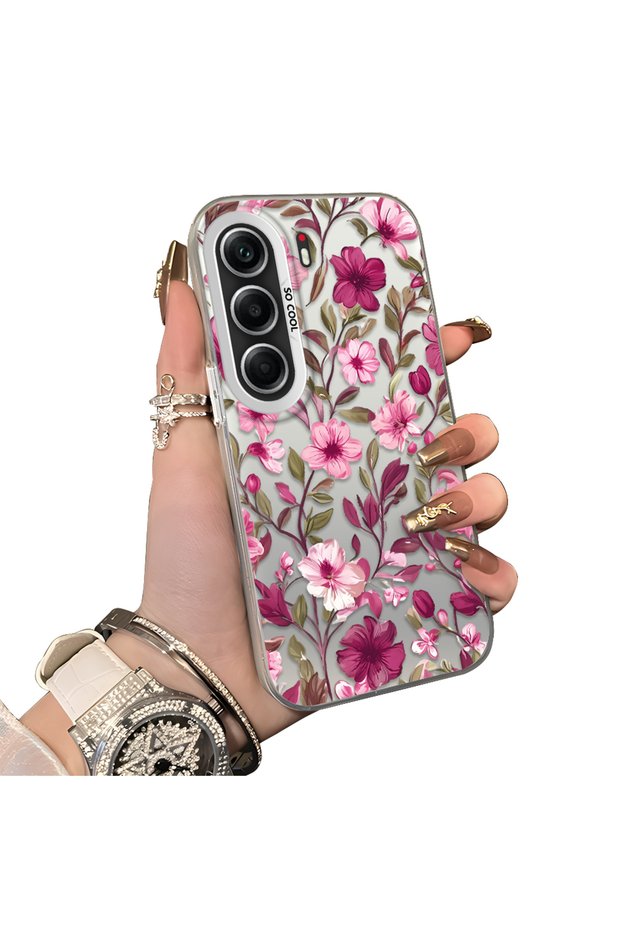 Tecno Camon 40 Compatible Burgundy Pink Floral Pattern Phone Case Shockproof