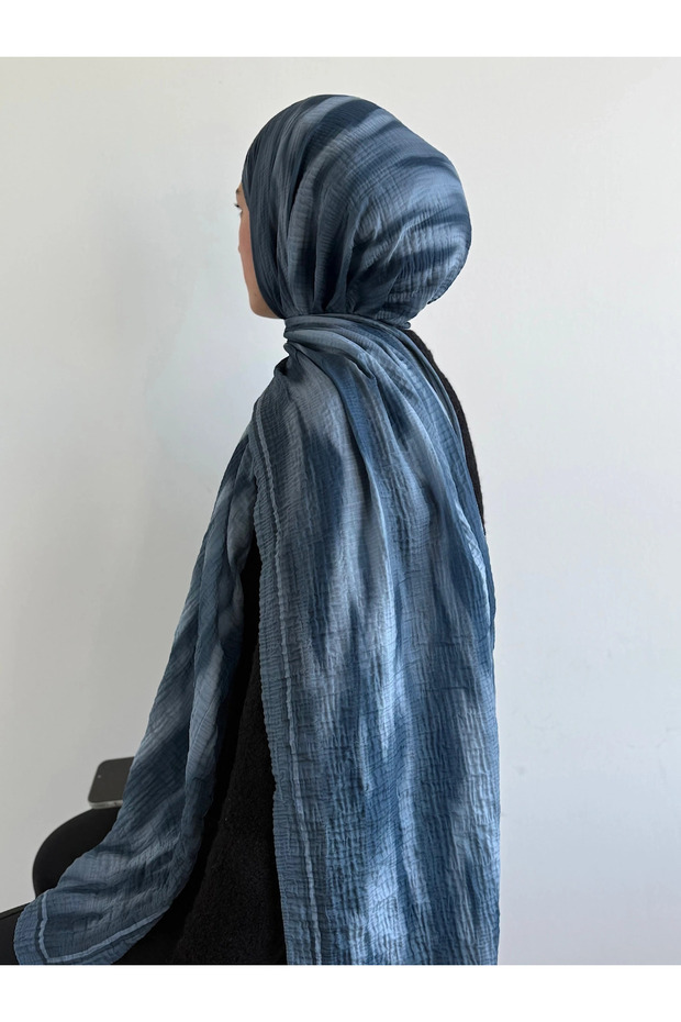 Retro Wave Pattern Muslin Shawl - Turquoise