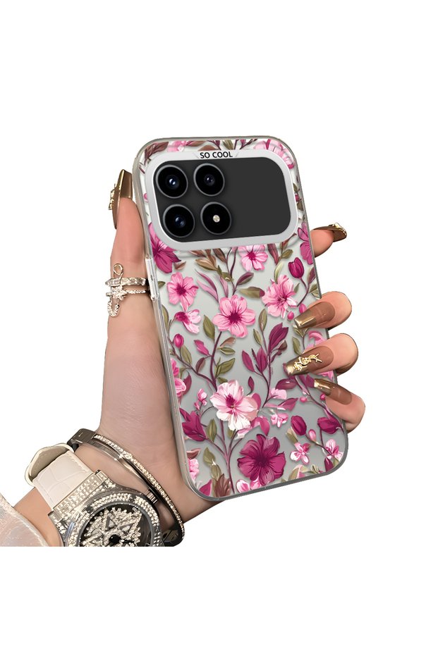 Redmi K90 5g Compatible Burgundy Pink Flower Pattern Phone Case Shockproof