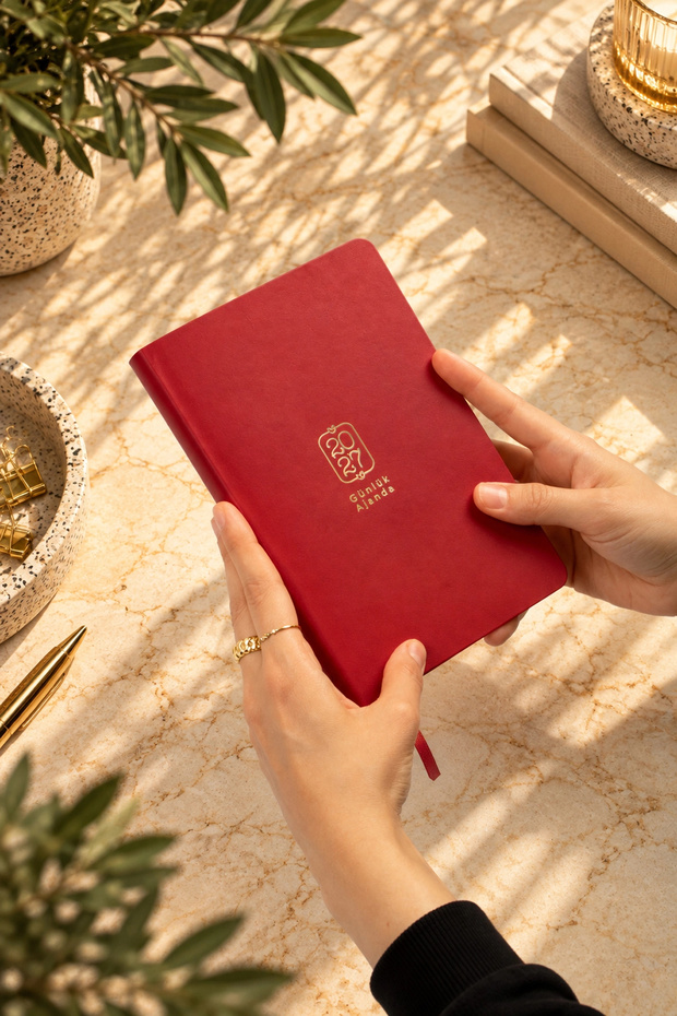 2027 Daily Agenda 12X19 cm Soft Vegan Leather Cover Daily Planner - Red