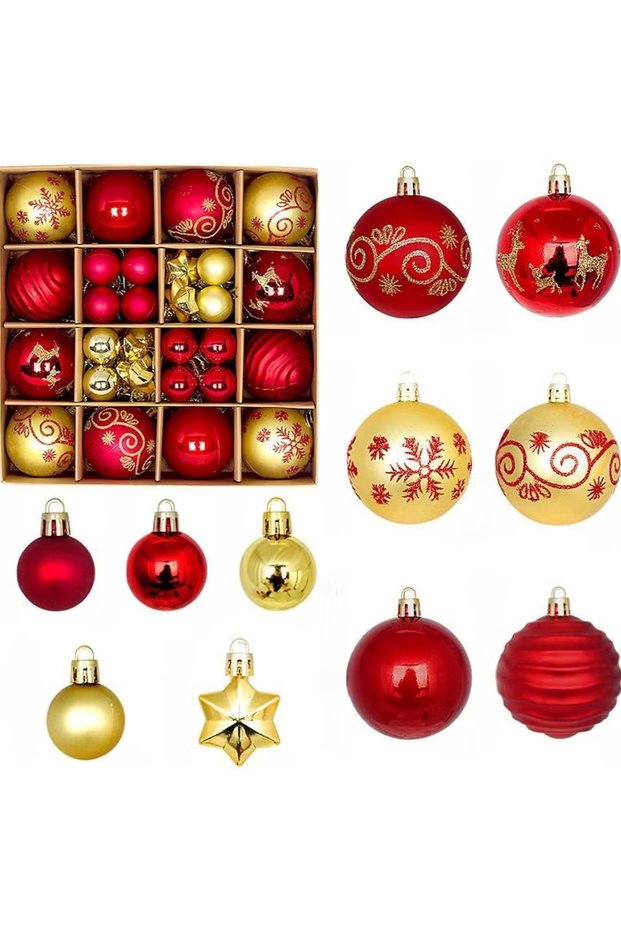 44 Pcs Christmas Tree Balls Ornaments, Christmas Decorative Hanging Baubles for Home Party Holiday Wedding Tree Decorations (Red/Gold)