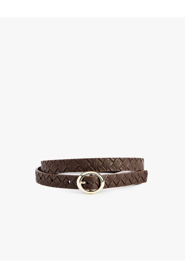 Geometric Mesh Textured Metal Buckle Thin Belt