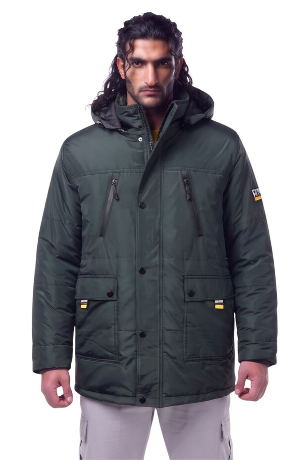 Men's Extra Large Size Thick Winter Padded Memory Bettino Coat Suitable for Weight Ranges 128-190 kg Khaki
