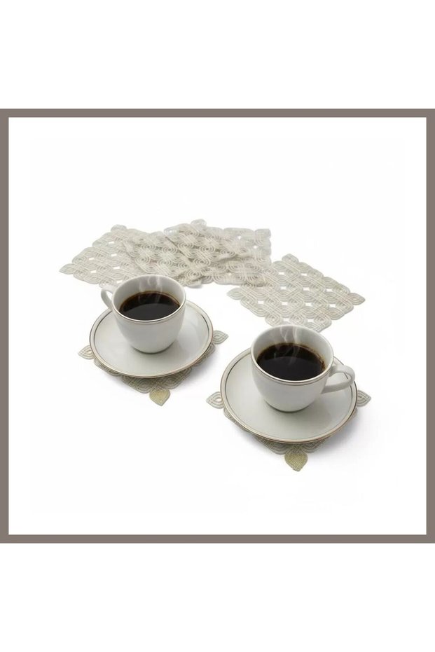Set of 6 Lace Coffee Servers, 15x15 cm, Assorted-Pattern Coasters, Turkish Coffee Cups, S RNS
