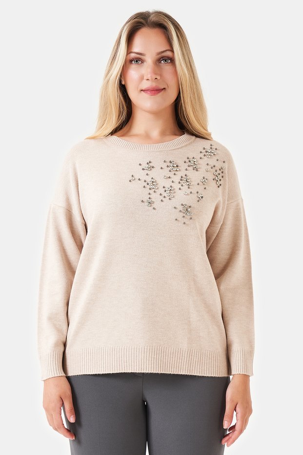 10930 Beige Stone-Detail Tricot