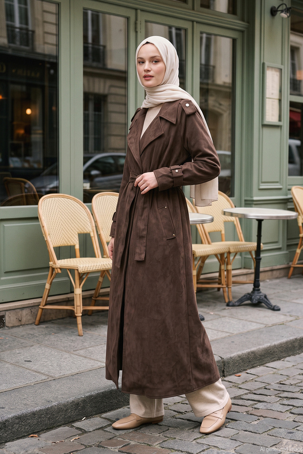 Waist Belted Suede Trench Coat 806 Brown
