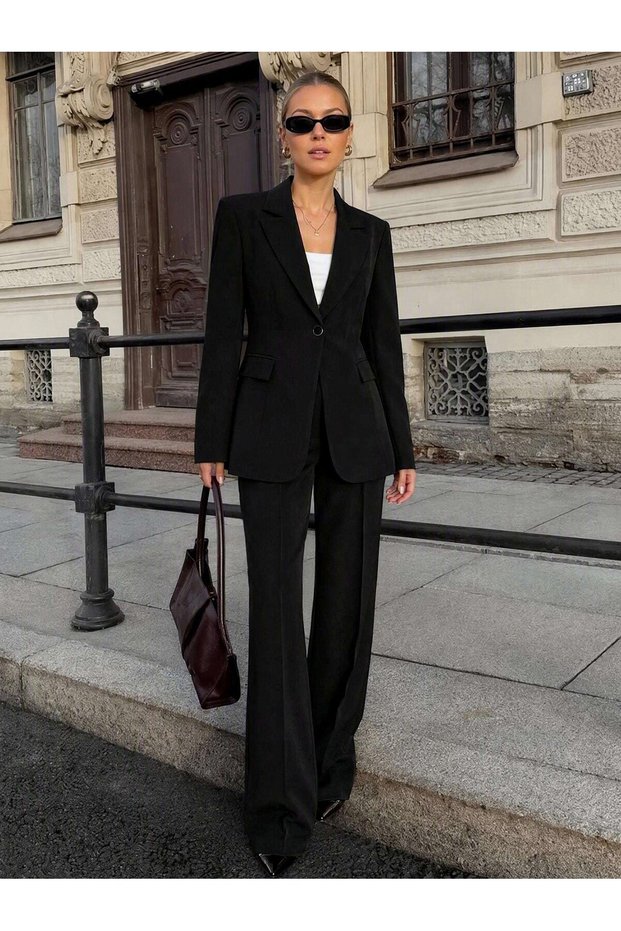 Single Button Black Jacket Suit