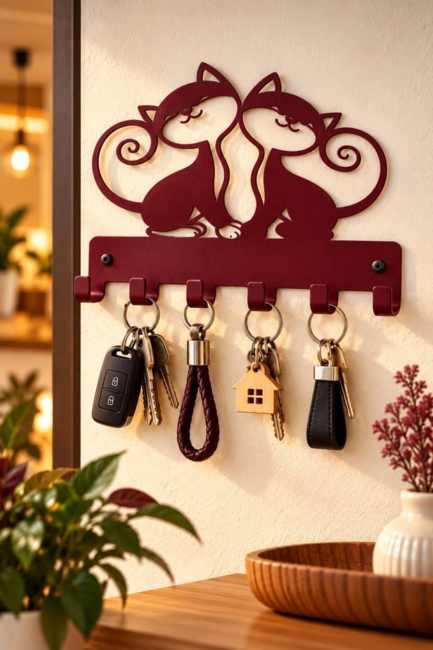 Cherry Rot | | 2 Cat Keychains 🐈 Cats in Love Metal Key Ring Hanger with Hanger Modern Wall Decor | | Wall Key Organizer Key Hanger Decorative Hanger Entrance Hall Doorway Organize