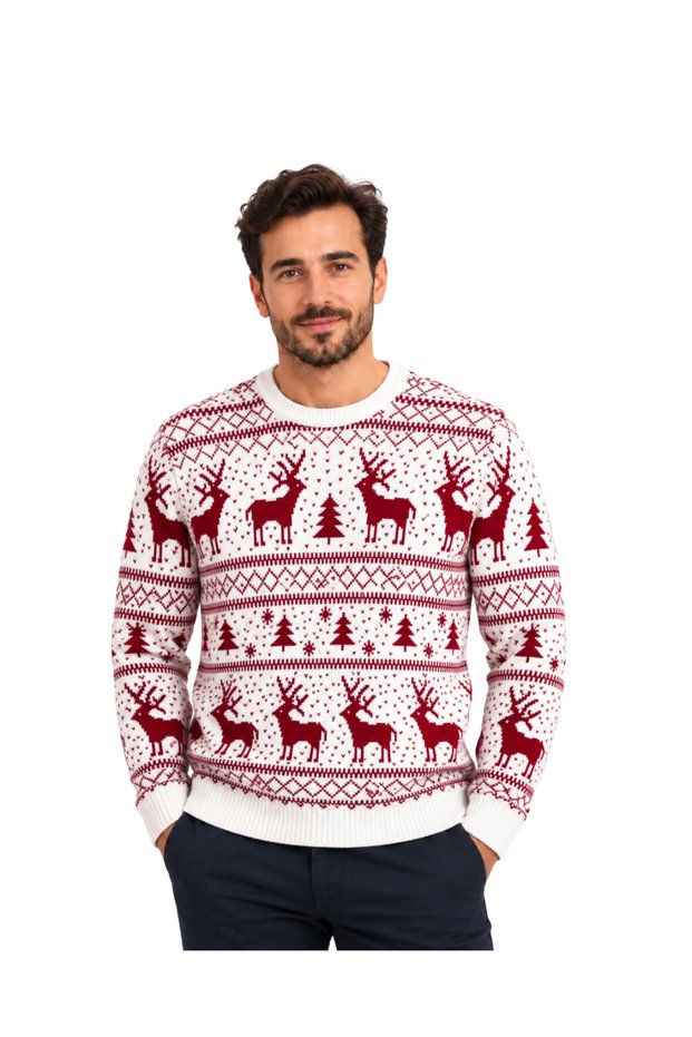 سترة عيد الميلاد بنمط غزال بياقة دائرية مقاس M-L-XL-2XL