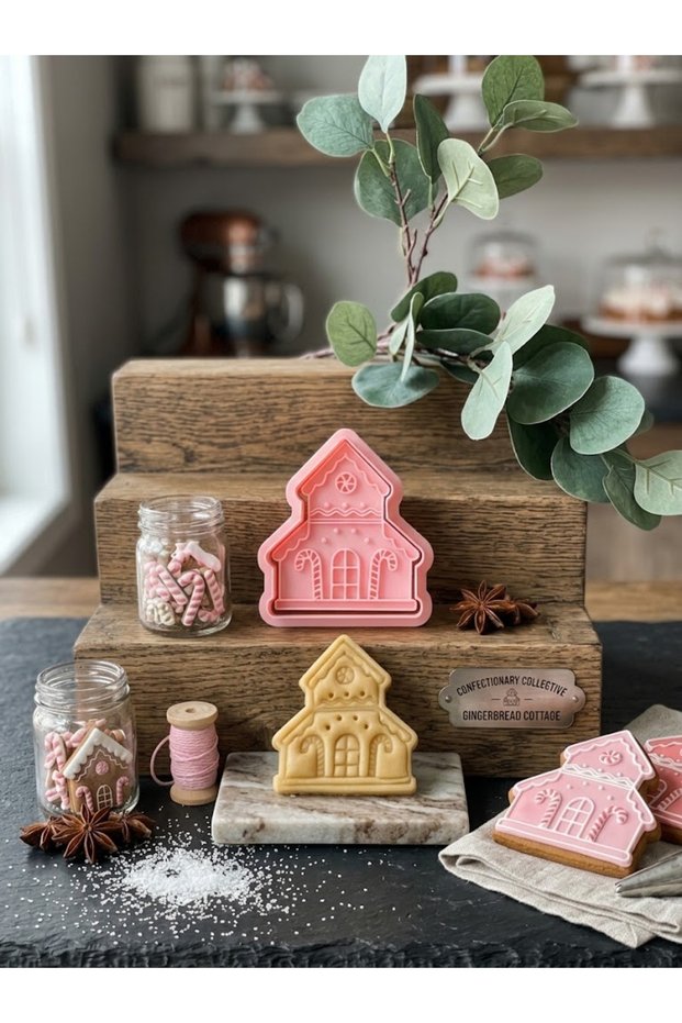 New Year's Christmas House Cookie Mold and Stamp - 3D Printer Production Biscuit and Sugar Paste Pressing Mold
