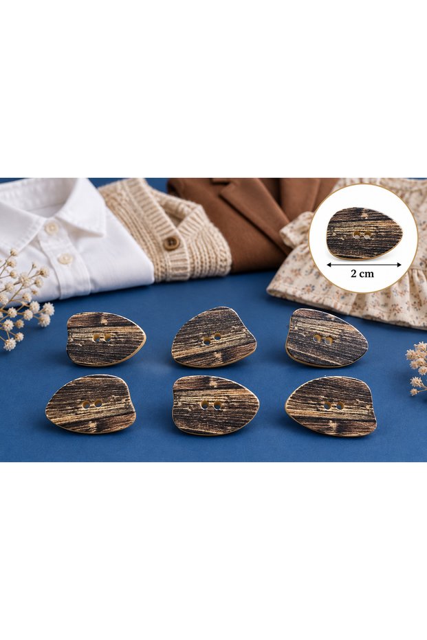 Light Brown and Dark Brown Triangular Patterned Asymmetrical Button 2 cm Button 1 Pack 6 Pieces