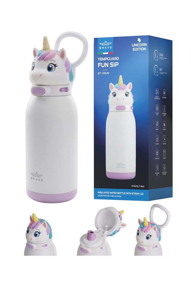 TempGuard Fun Sip Kids Water Bottle 414ml/14oz, Double Wall Vacuum Insulated Stainless Steel Flask