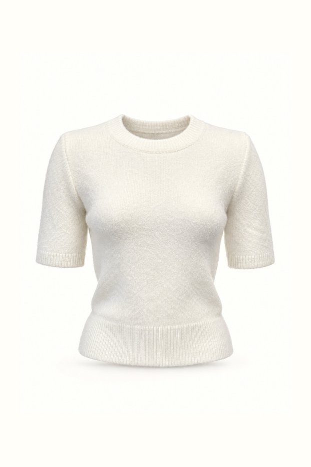 Short Sleeve Soft Ecru Knit Sweater
