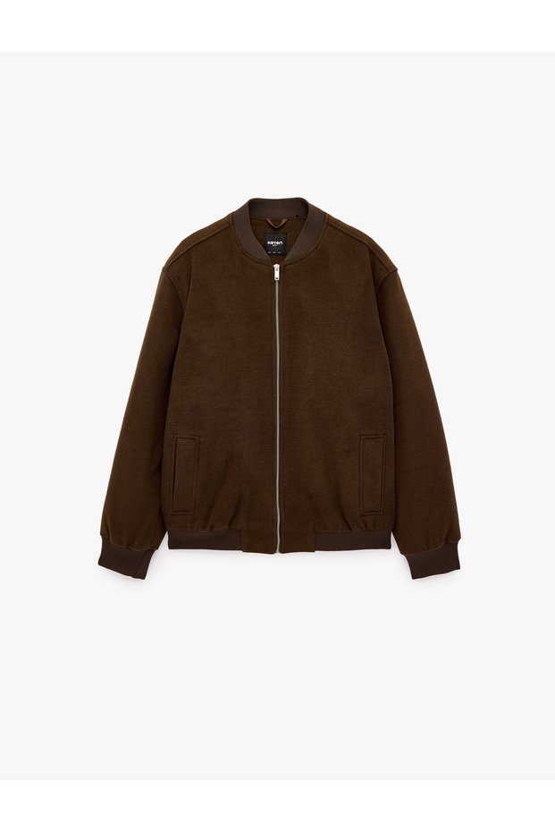 Long Sleeve Pocket Zippered Cashmere Bomber Jacket