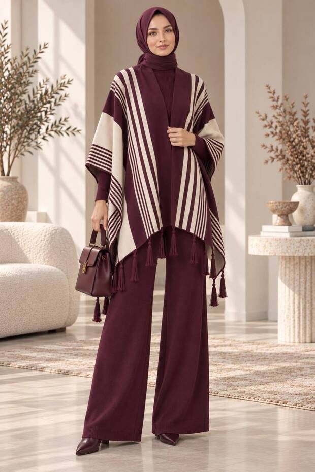 Women's 3-Piece Tight Knitwear Set with Panthool and Blouse