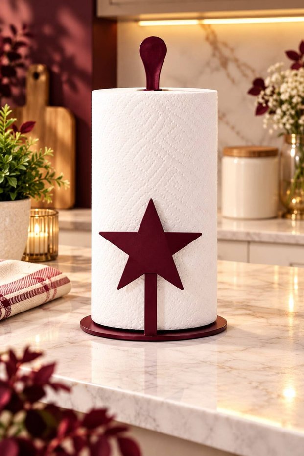 Cherry Rot 🍒 Yildiz Model | | Upright Roll Towel Holder Metal Towel Napkin Holder Paper Towel Holder Tabletop Napkin Stand Upright Towel Holder Metal Roll Towel Holder Upright Napkin Holder Napkin Holder Burgundy Desktop Decoration