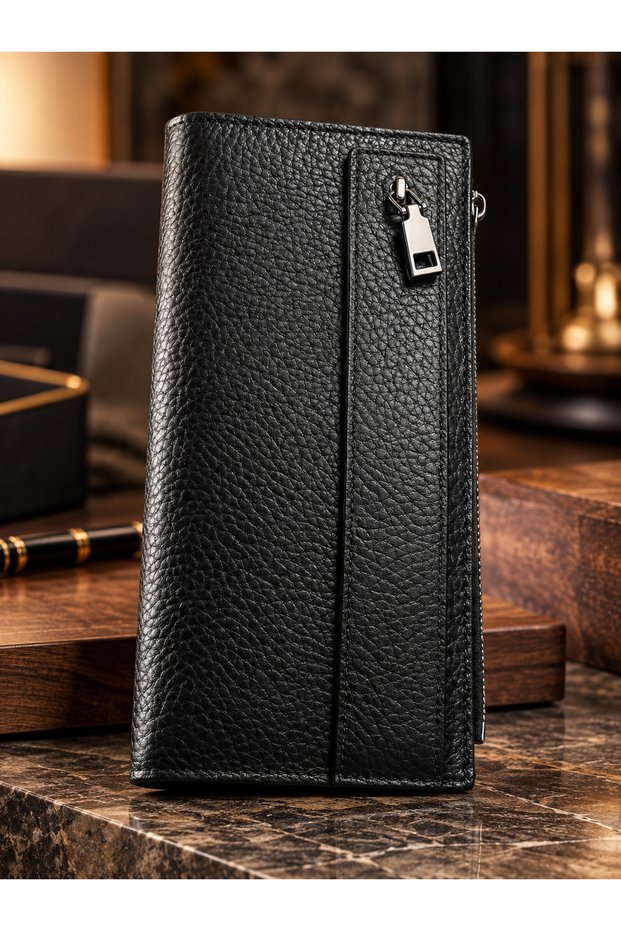 Yts 100% Genuine Leather Orange Long Wallet – Multi-Compartment Card Holder, Zippered, Unisex Wallet