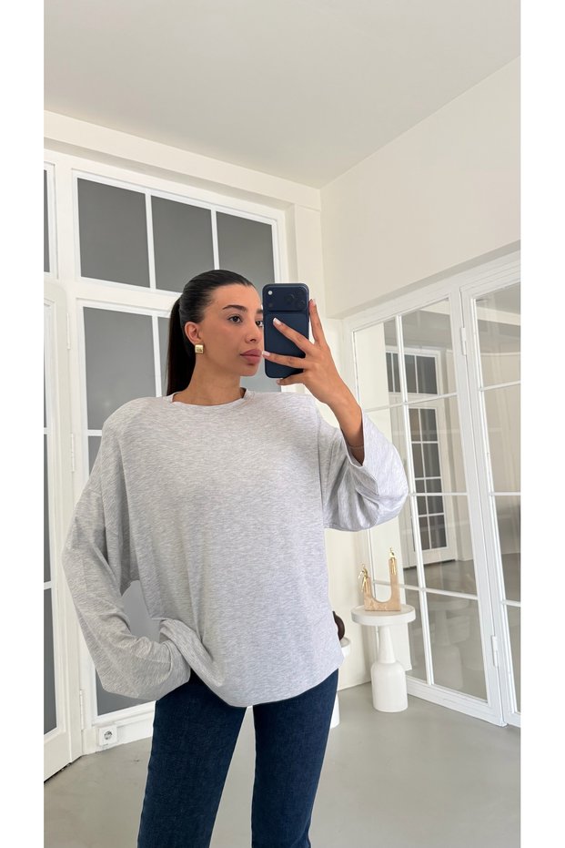 Gri Vatkalı Basic Bluz GAUS-02149