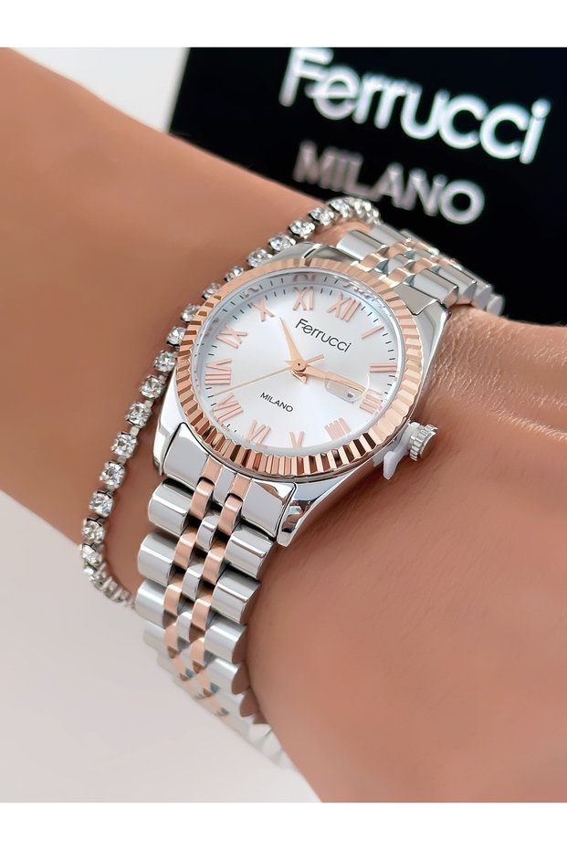 Steel Strap Roman Numeral Calendar 2 Year Warranty 3 Atm Waterproof Women's Wristwatch + Bracelet Gift