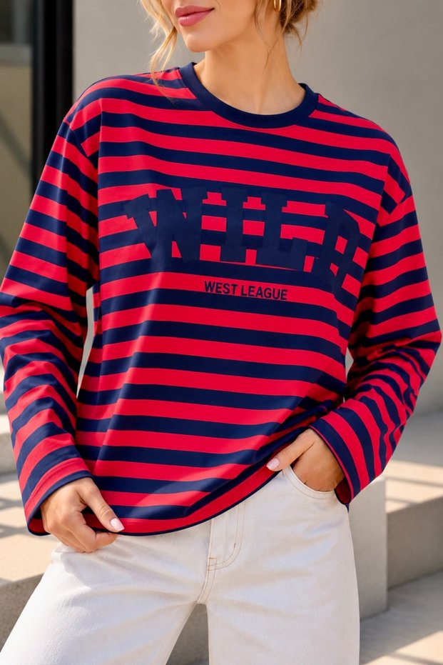 Wild Printed Striped Long Sleeve Women's Sweatshirt My3535