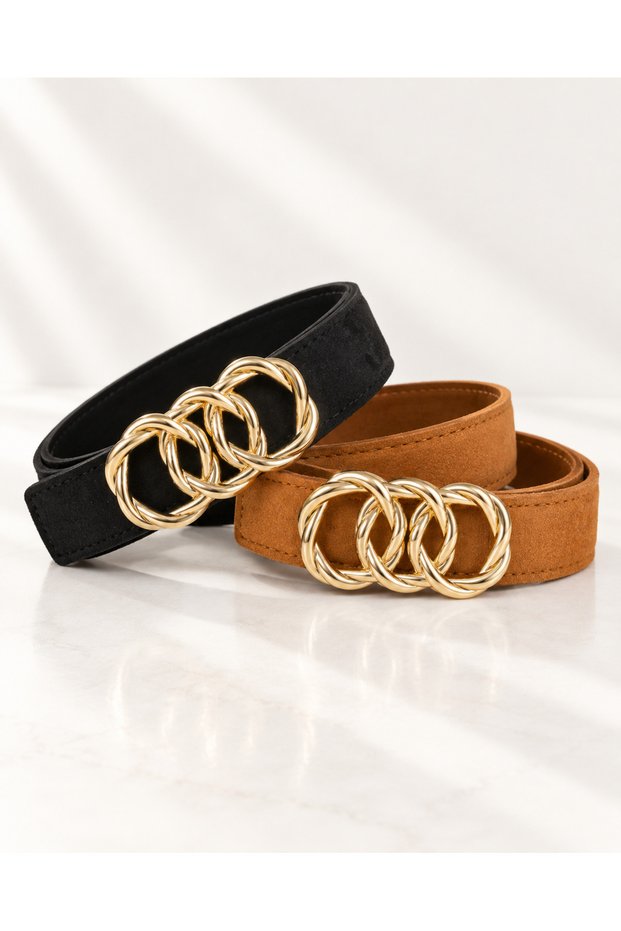 Suede Leather Women's Trouser Belt with United Ring Buckle, Jacket Belt, Dress Belt, Shirt Belt