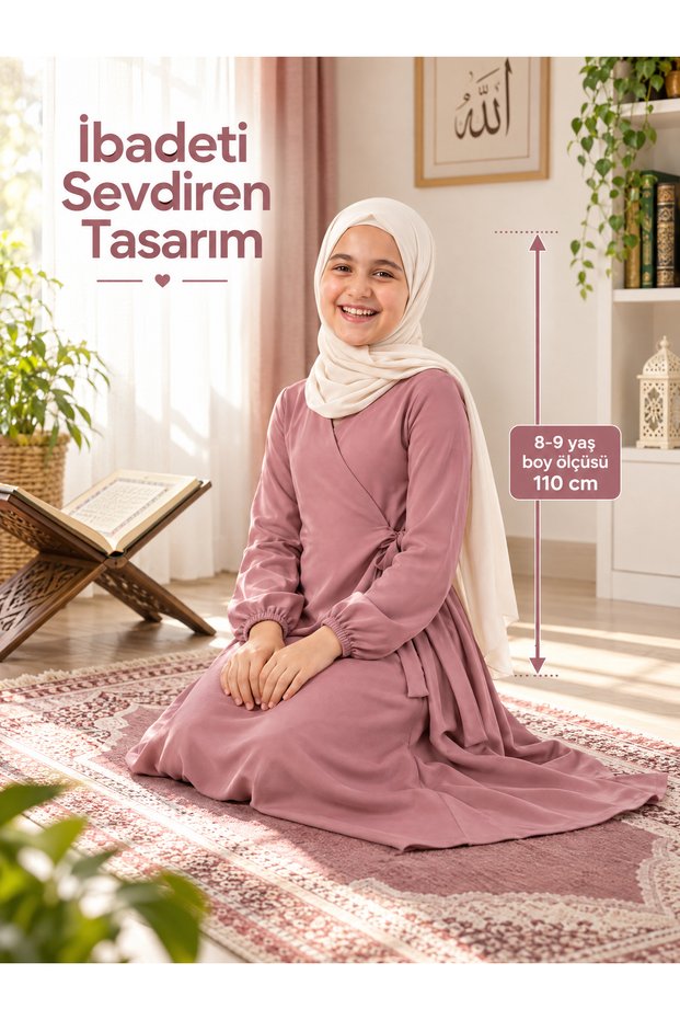 Children's Pink Double-Breasted Tie-Up Prayer Dress