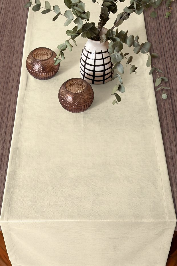 Velvet Textured Light Beige Modern Runner