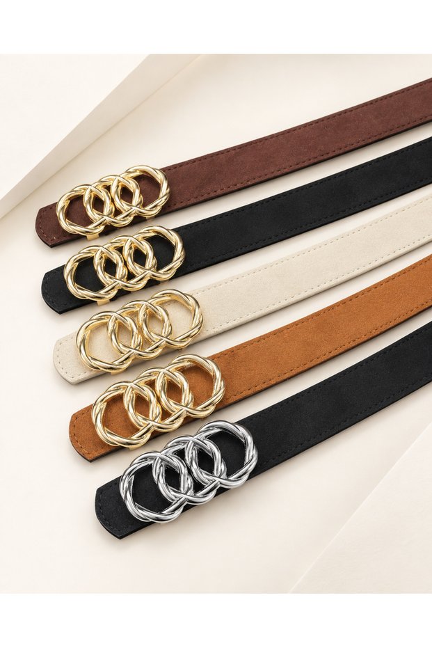 Suede Leather Women's Trouser Belt with United Ring Buckle, Jacket Belt, Dress Belt, Shirt Belt