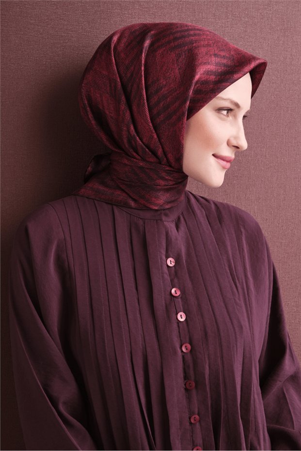 Sura Pure Silk Scarf 9628 84 Burgundy Black Line Pattern