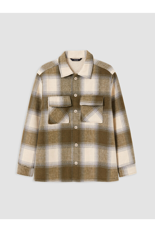 Ozmarka New Season Khaki Relax Fit Plaid Men's Shirt Jacket
