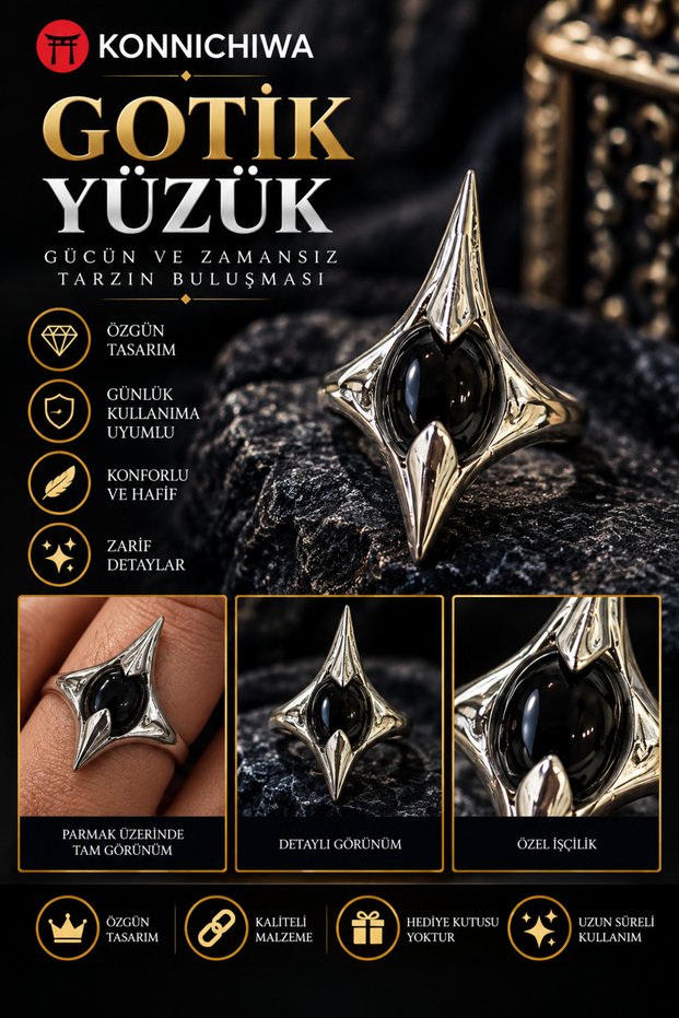 Eye-Catching Purple Stone Black Gothic Ring Gotic Ring – Complete Your Mysterious Style with a Strong Detail! ✨