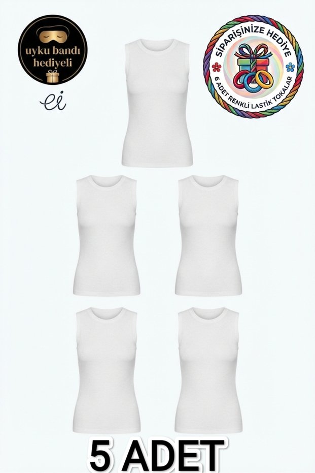Women's 5-Pack Cotton Lycra Zero Sleeve Body Tank Top Undershirt - Custom Made Sleep Band and 6-Pack Buckle Gift