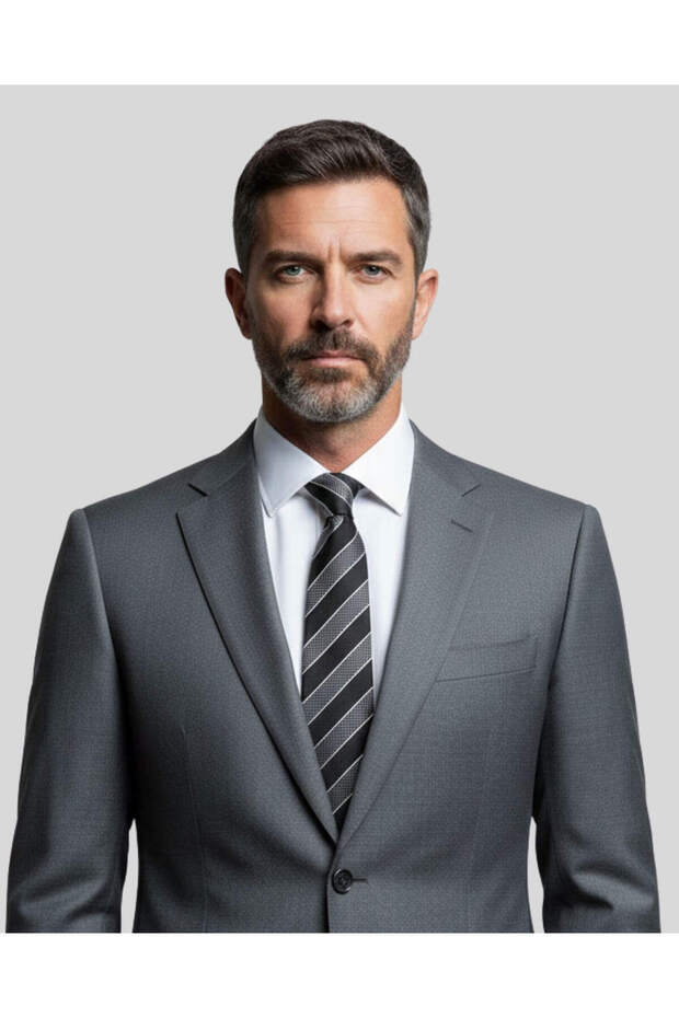 Grey Striped Black Classic Tie – 8 cm Wide