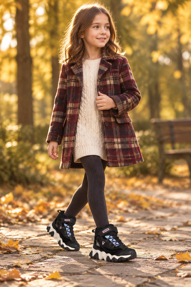 Rd-7899 Anatomical Sole Girls' Black Color Daily Use Winter Children's Boots