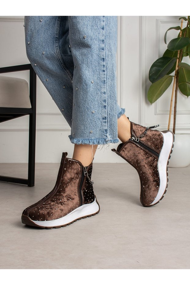 Foren Brown Stone Detailed Women's Boots