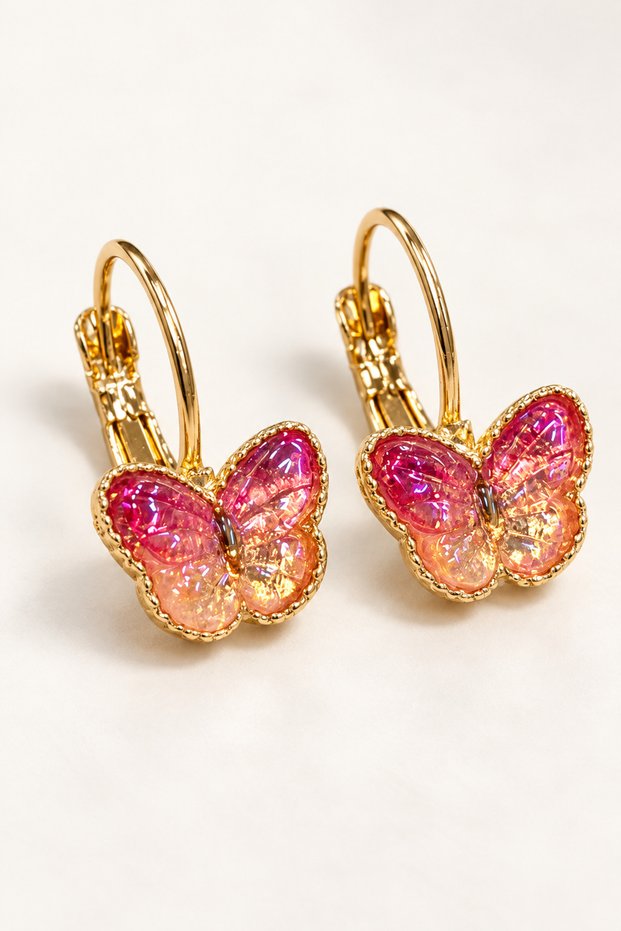Women's Butterfly Figured Stone Gold Earrings – Hypoallergenic Stylish Elegant Butterfly Earrings