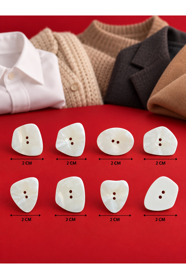 White Asymmetrical Mixed Shape Button 2 cm Button 1 Pack 6 Pieces