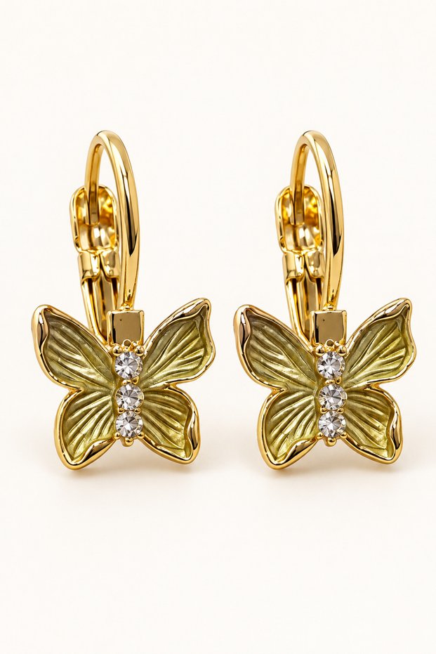 Women's Butterfly Figured Stone Gold Earrings – Hypoallergenic Stylish Elegant Butterfly Earrings