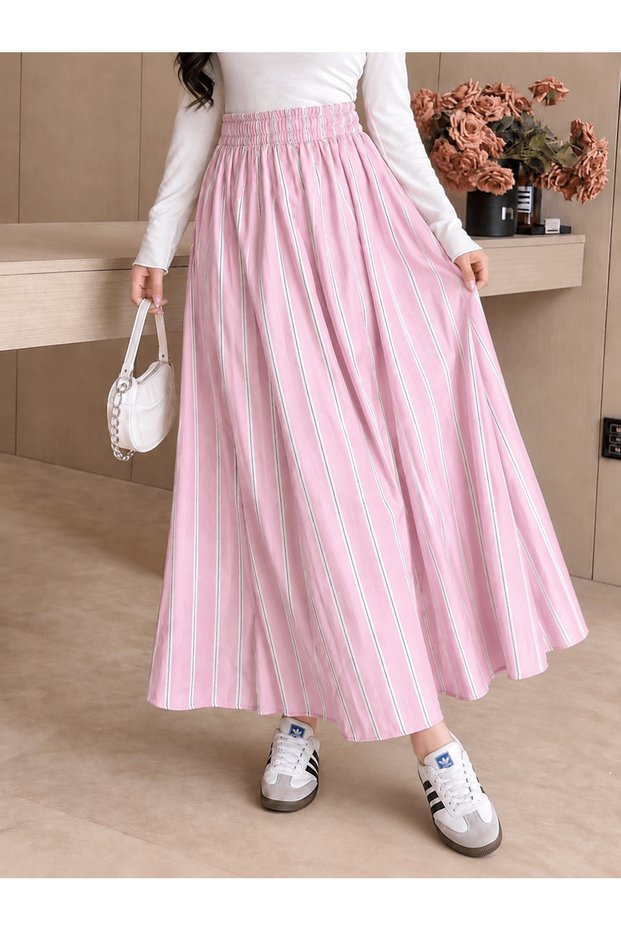 Double Striped Skirt with Pockets - Hpm - Pink (Ös)