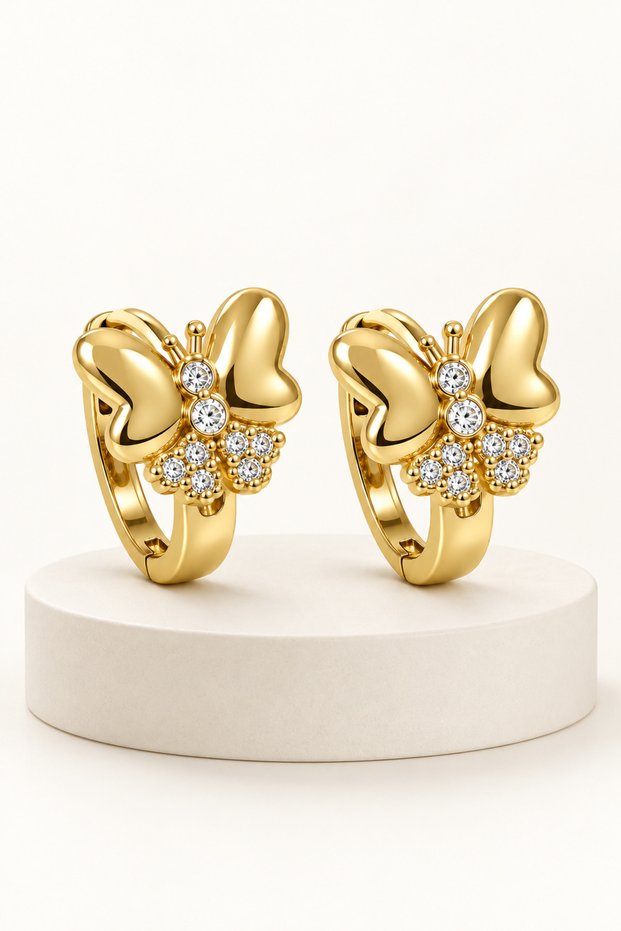 Non-Tarnishing Stainless Steel Butterfly Figured Zircon Stone Earrings for Young People and Children – Stylish Gold Earrings