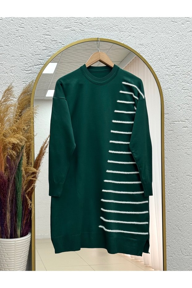 Sabisima Half Plush Striped Tunic-Sy3314 Emerald Green