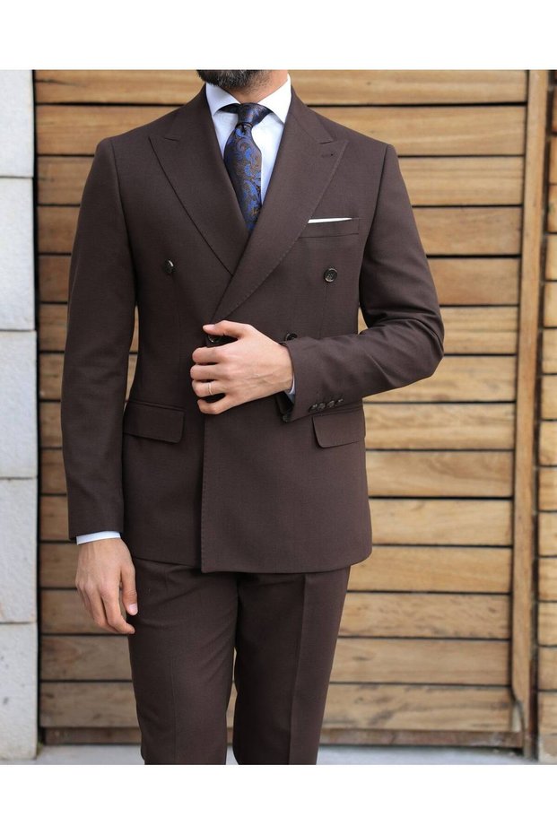 Men's Modern Classic Bitter Brown Double-Breasted Business and Special Occasion Suit