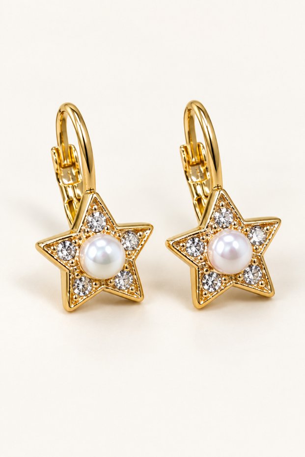 Lotus Flower Rose Heart Star Figured Stone Gold Earrings for Young People and Children – Non-Allergenic Stylish Elegant Earrings