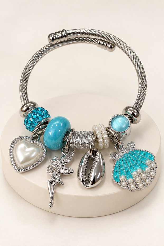 Children's Boy's Sea Figured Charm Steel Bracelet – Small Size Tarnish-Resistant Stainless Dolphin Starfish Bracelet