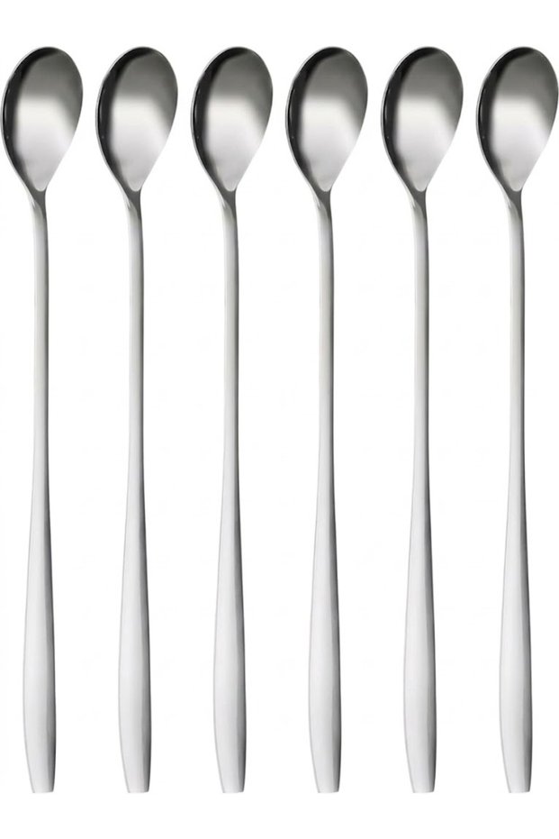 Spoon Set, 6-Piece, 22cm Long, Ice Cream Spoon, Stainless Steel Stirring Spoon, for Iced Coffee, Cocktail, Iced Tea, Milkshake, Ice Cream