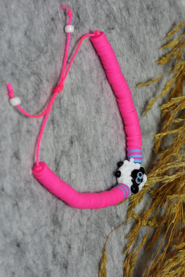 Pink Children's Fimo Lamb Figure Bracelet